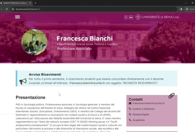 dove si trovano i contatti e gli orari di ricevimento dei docenti?